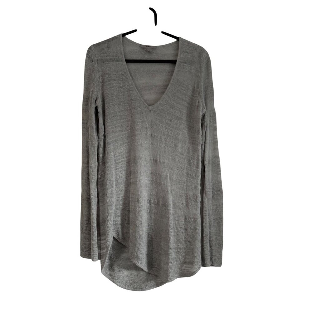 Helmut Lang Gray Mesh Grunge Open Knit Asymmetric Long Sleeve Vneck Top Small